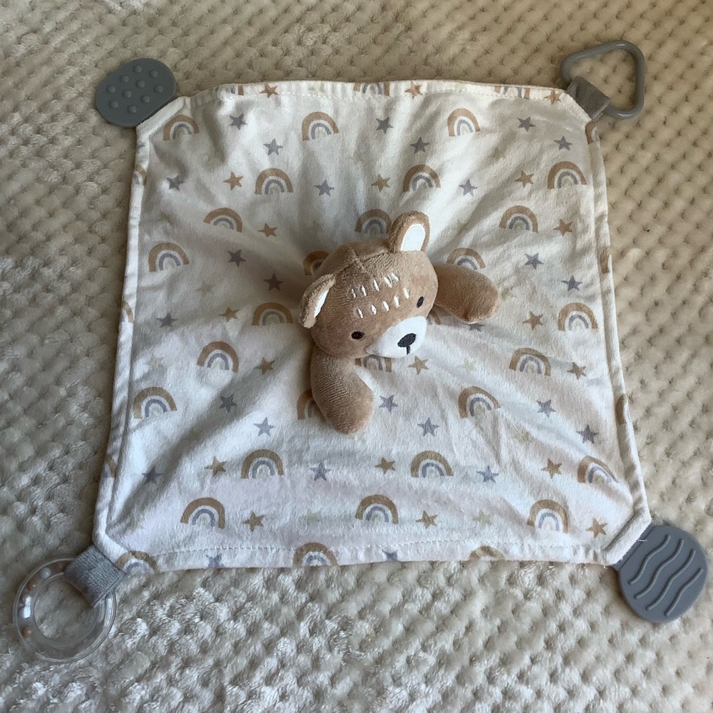 Modern Baby Lovey Security Blanket w Teething Corners Sensory Plush 🐻 👶🌈
